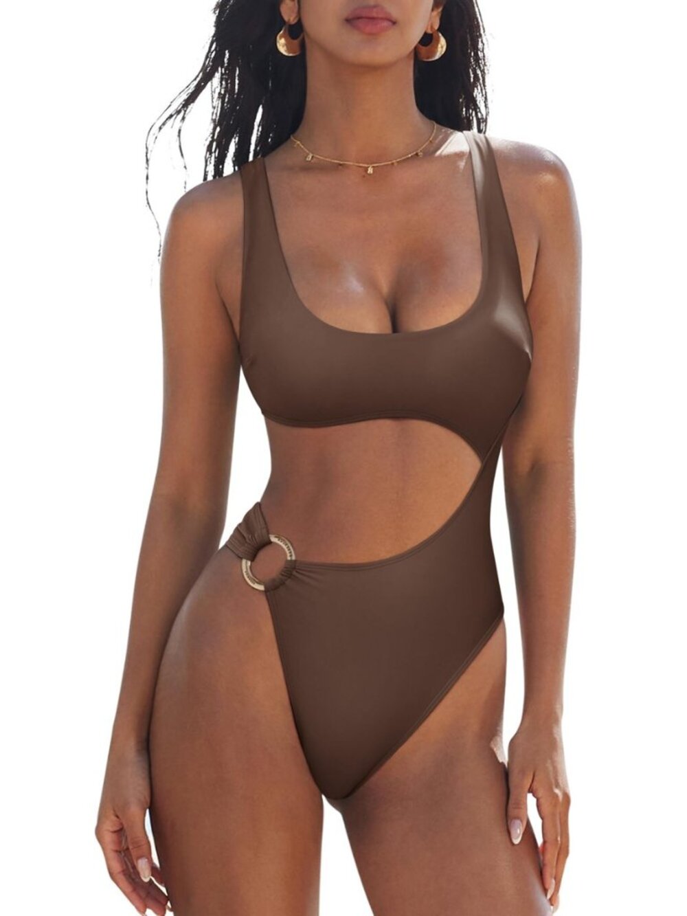 Women Sexy One Piece Tummy Control Swimsuit Cutout Backless Bathing Suit